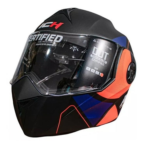 Casco Abatible Ich 3110 Chip Negro Naranja Mate Certificación DOT Rider One