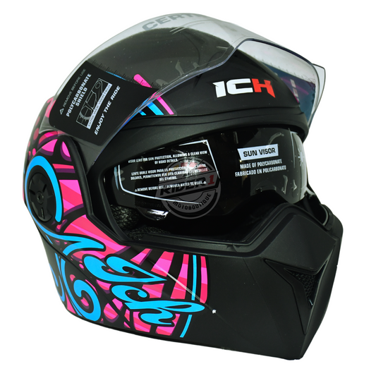 Casco Abatible Ich 3110 Free Negro/rosa Mate Certifiación DOT Rider One